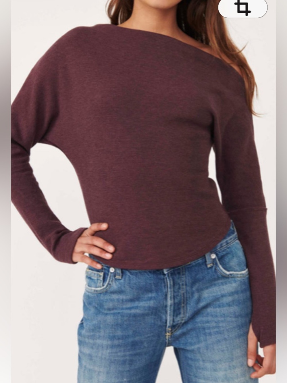 We The People Fuji  Asymmetrical Thermal Top Off-Shoulder in Aubergine NWOT Larg